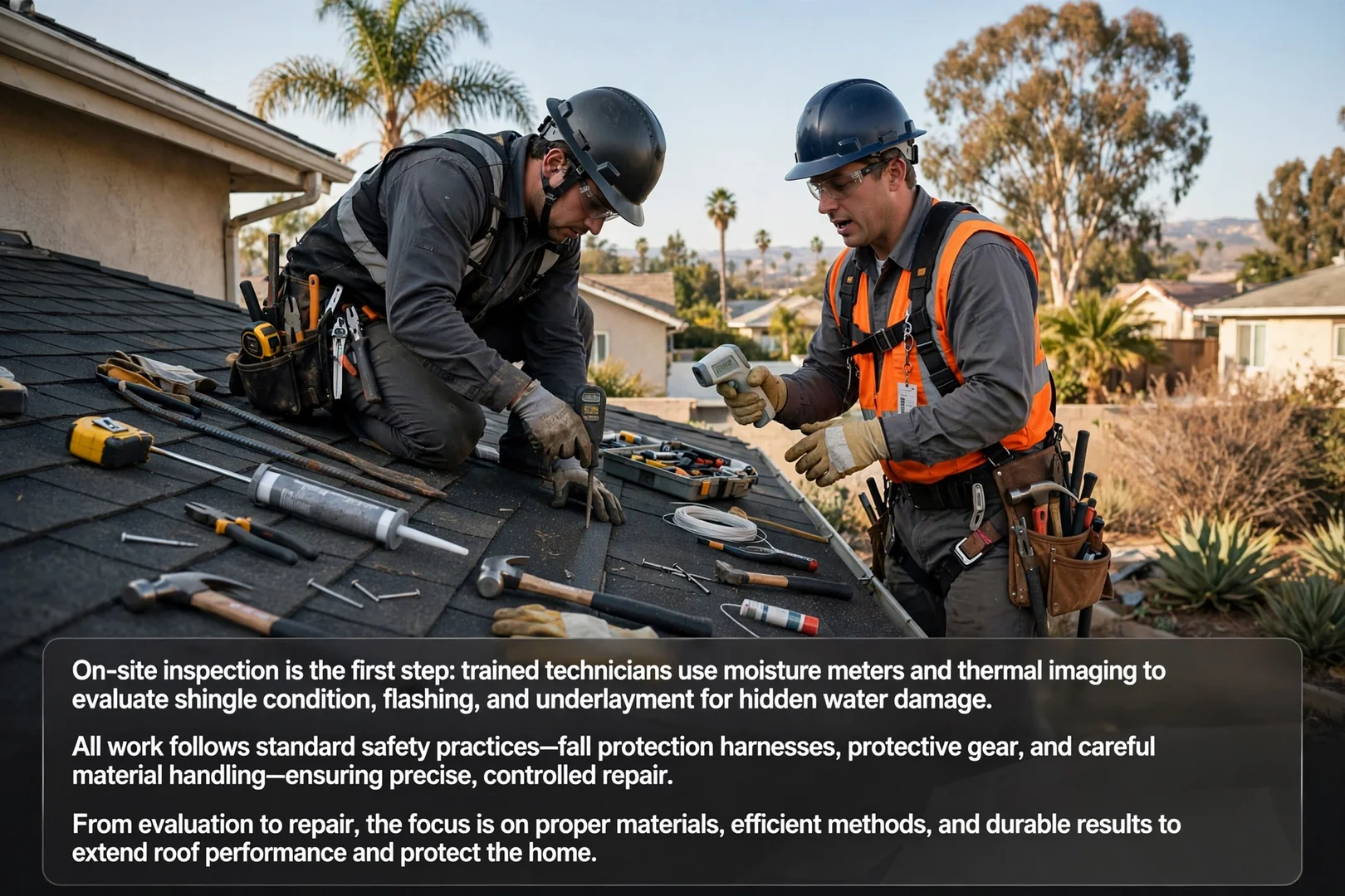 Written roofing estimate and material samples reviewed with a Baldwin Park homeowner